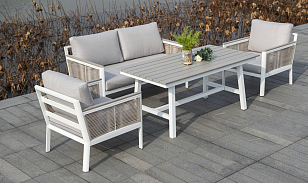 Кресло 4SIS Сан Ремо, каркас, каркас белый, роуп бежевый, ткань бежевая