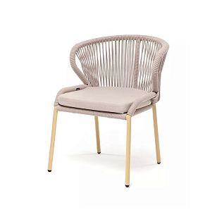 Стул 4SIS Милан из роупа, каркас белый шагрень, роуп светло-серый, ткань бежевая, садовая мебель