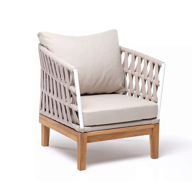 Кресло 4SIS Диего, основание дуб, каркас светло-серый шагрень, роуп бежевый, ткань бежевая 15052 