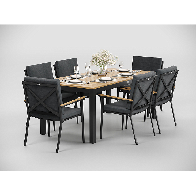 Обеденная зона Gardenini Premium Bella 180 Карбон / Темно-серый со стульями Calma S 