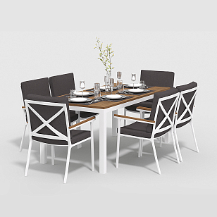 Обеденная зона Gardenini Bella 180 Белый / Антрацит со стульями Calma S , садовая мебель