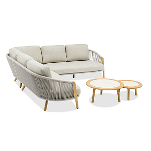 Лаунж зона (угловой диван и столики) Brafritid Avesta серый, тик/алюминий/веревка, садовая мебель