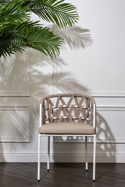 Стул 4SIS Диего из роупа, каркас белый муар, роуп бежевый, ткань бежевая 15052 