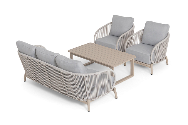 Диван 3-местный из роупа 4SIS Прато, цвет светло-серый, каркас под дерево (холодно-бежевый) 