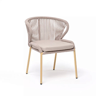 Стул 4SIS Милан из роупа, каркас белый шагрень, роуп светло-серый, ткань бежевая, садовая мебель