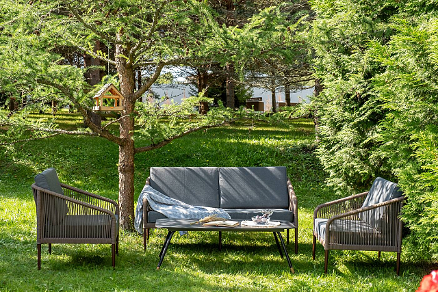 Лаунж-зона 4SIS Канны 4-местная со столом Верона, каркас коричневый, роуп коричневый, столешница серый гранит 