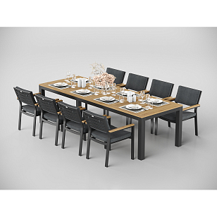 Обеденная зона Gardenini Premium Bella 280 Карбон / Темно-серый со стульями Premium Bella, садовая мебель