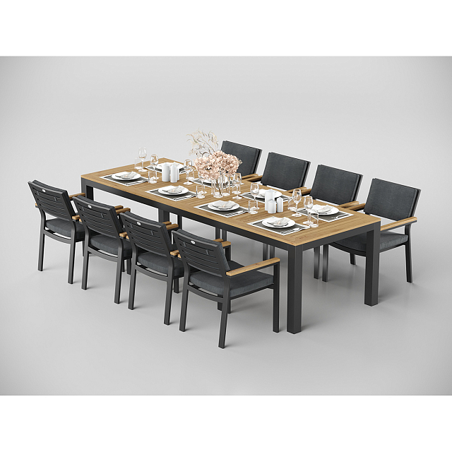 Обеденная зона Gardenini Premium Bella 280 Карбон / Темно-серый со стульями Premium Bella 