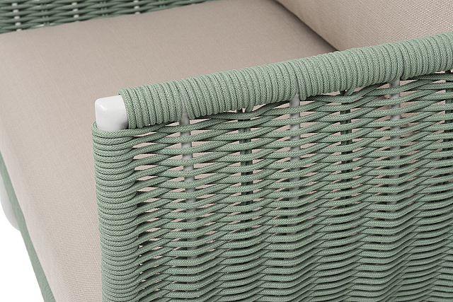 Кресло 4SIS Фиджи, каркас светло-серый муар, роуп зеленый, ткань Mossle бежевая 