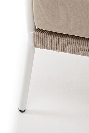 Кресло 4SIS Диего Каркас белый муар, роуп бежевый круглый, ткань бежевая 035, садовая мебель