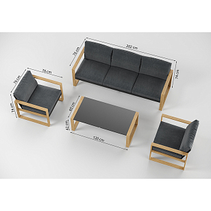 Лаунж зона Gardenini Premium Elegante Long Карбон / Антрацит, садовая мебель