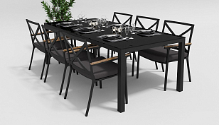 Обеденная зона Gardenini Calma Carbon 200 Антрацит со стульями Calma, садовая мебель