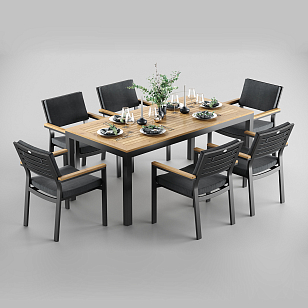 Обеденная зона Gardenini Premium Bella 180 Карбон / Темно-серый со стульями Bella для дачи Обеденная зона Gardenini Premium Bella 180 Карбон / Темно-серый со стульями Bella, садовая мебель