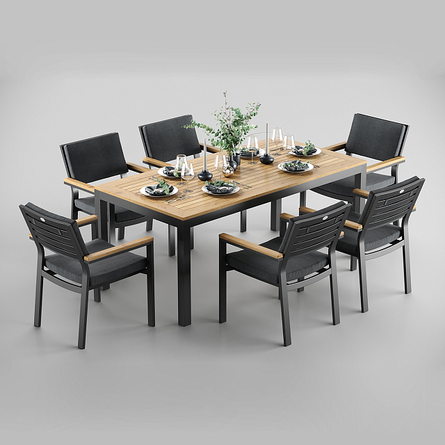 Обеденная зона Gardenini Premium Bella 180 Карбон / Темно-серый со стульями Bella 