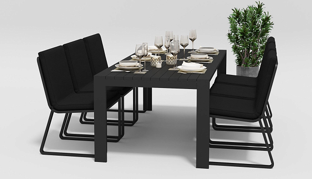 Обеденная зона Gardenini Malia 200 Карбон / Черный со стульями Voglie 