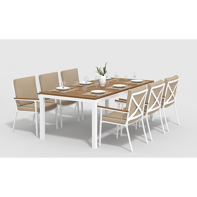 Обеденная зона Gardenini Bella 220 Белый / Бежевый со стульями Calma S 