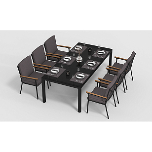 Обеденная зона Gardenini Calma 220 Карбон / Антрацит со стульями Calma S, садовая мебель