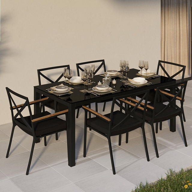 Обеденная зона Gardenini Calma 180 Карбон / Черный со стульями Calma 