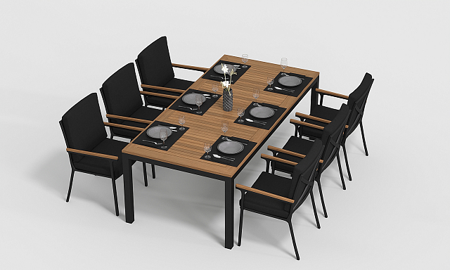 Обеденная зона Gardenini Bella 220 Карбон / Чёрный со стульями Calma S 