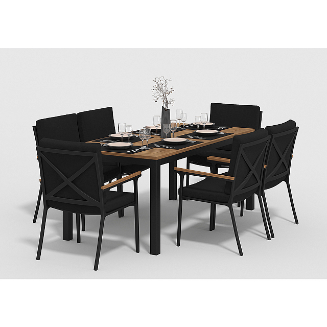 Обеденная зона Gardenini Bella 180 Карбон / Черный со стульями Calma S 