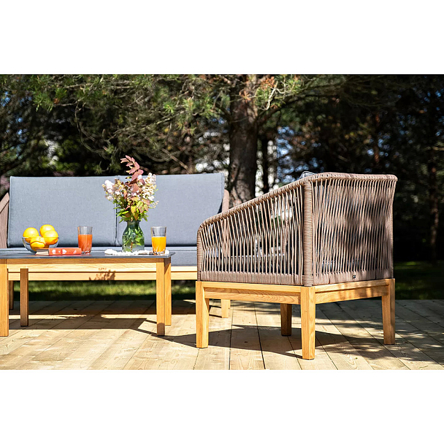 Лаунж-зона 4SIS Канны 4-местная со столиком Канны, основание "дуб", роуп коричневый, столешница "серый гранит" 