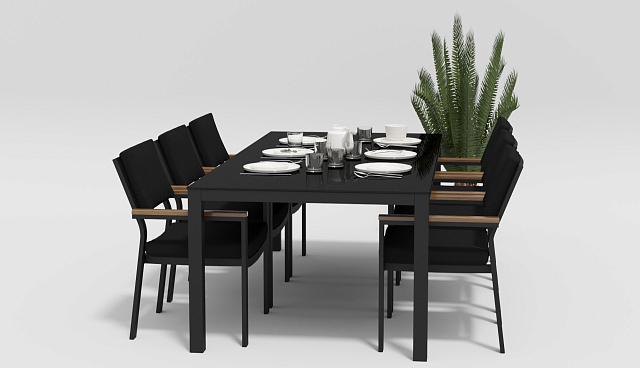Обеденная зона Gardenini Calma 200 Карбон / Черный со стульями Bella 