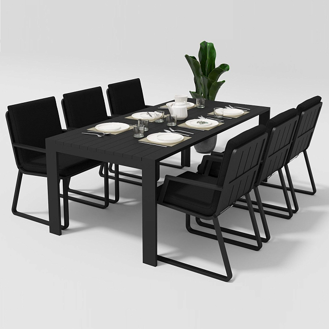 Обеденная зона Gardenini Malia Carbon 200 Черный со стульями Voglie Armrest 