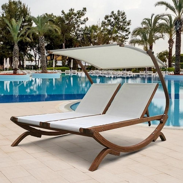 Шезлонг двухместный из дерева Lite Monte Carlo White с навесом 