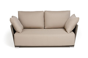 Диван 4SIS двухместный Форли, светло-серый муар, роуп серо-коричневый, ткань Mossle бежевая, садовая мебель