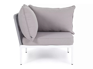 Модуль угловой 4SIS Канны, каркас белый шагрень, роуп светло-серый, ткань светло-серая, садовая мебель