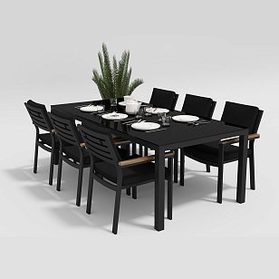 Обеденная зона Gardenini Calma 220 Карбон / Чёрный со стульями Bella, садовая мебель