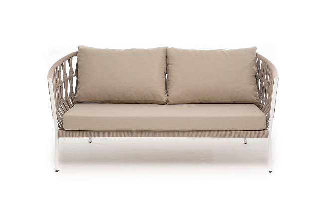 Диван 4SIS Диего 2-местный из роупа, каркас белый муар, роуп бежевый, ткань бежевая 035 