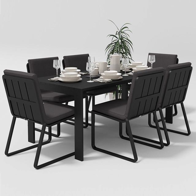 Обеденная зона Gardenini Malia 180 Карбон / Антрацит со стульями Voglie 