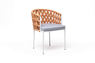 Стул 4SIS Диего из роупа, каркас светло-серый шагрень, роуп оранжевый меланж, ткань светло-серая, садовая мебель