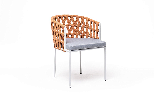 Стул 4SIS Диего из роупа, каркас светло-серый шагрень, роуп оранжевый меланж, ткань светло-серая 