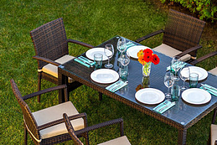 Обеденная группа Joygarden Milano коричневый на 6 персон с подлокотниками для дачи Обеденная группа Joygarden Milano коричневый на 6 персон с подлокотниками, садовая мебель