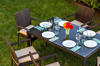 Обеденная группа Joygarden Milano коричневый на 6 персон с подлокотниками 