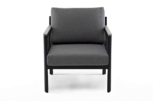 Кресло 4SIS Сан Ремо, каркас темно-серый, роуп серый, ткань серая для дачи Кресло 4SIS Сан Ремо, каркас темно-серый, роуп серый, ткань серая, садовая мебель