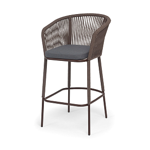 Стул барный 4SIS Марсель, каркас темно-серый муар, роуп коричневый, ткань темно-серая, садовая мебель