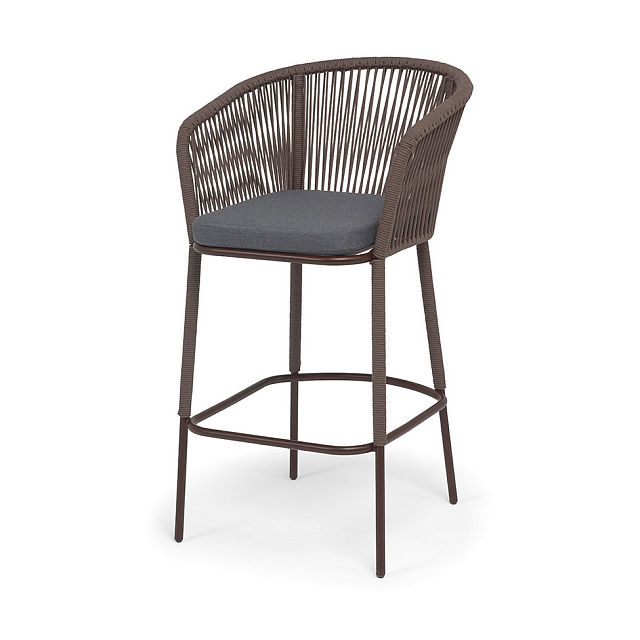 Стул барный 4SIS Марсель, каркас темно-серый муар, роуп коричневый, ткань темно-серая 