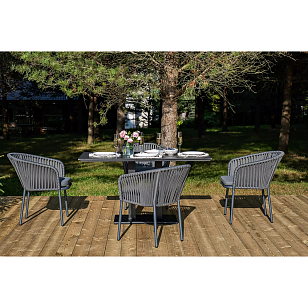 Обеденная группа 4SIS Каффе Дабл, каркас темно-серый, роуп серый, столешница серый гранит, садовая мебель