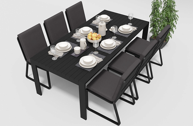 Обеденная зона Gardenini Malia 220 Карбон / Антрацит со стульями Voglie 