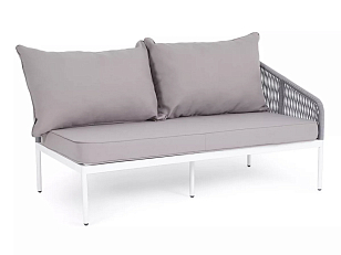 Модуль левый 4SIS Канны, каркас белый шагрень, роуп светло-серый, ткань светло-серая, садовая мебель