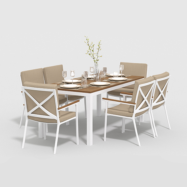 Обеденная зона Gardenini Bella 180 Белый / Бежевый со стульями Calma S 