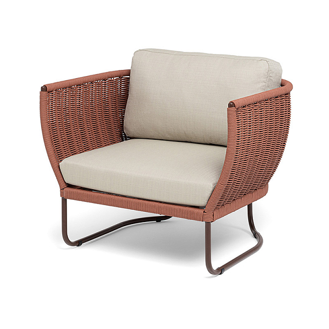 Кресло 4SIS Фиджи, каркас коричневый муар, роуп красный, ткань Mossle бежевая 