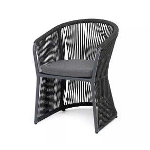 Стул из роупа 4SIS Романо, каркас темно-серый муар, роуп темно-серый, ткань темно-серая 027, садовая мебель