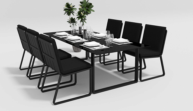 Обеденная зона Gardenini Voglie 220 Карбон / Черный со стульями Voglie 