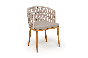 Стул 4SIS Диего из роупа, основание дуб, каркас белый, роуп бежевый, ткань бежевая, садовая мебель