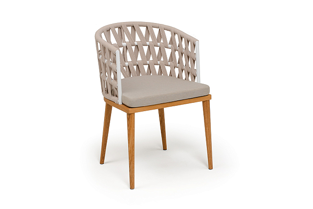 Стул 4SIS Диего из роупа, основание дуб, каркас белый, роуп бежевый, ткань бежевая 