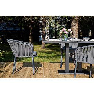 Обеденная группа 4SIS Каффе Дабл, каркас темно-серый, роуп серый, столешница серый гранит, садовая мебель